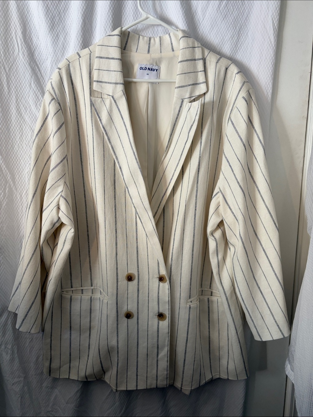 NWOT Old Navy Cream & Navy Pinstripe Oversized Blazer Linen Blend w/Satin lining